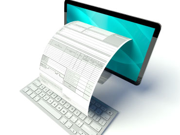 We help work with your electronic fillable forms.

Image: Paper form pours out of a light teal monitor with ready filled text. 